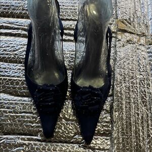 Wild Rose Navy Heels with Bow Accent